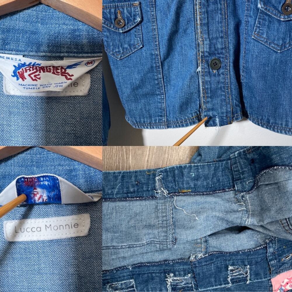 Vtg 1970's WRANGLER Blue Denim Quilt Jacket / Sz M / Button Up LUCCA MONNIE Boho - Picture 8 of 13
